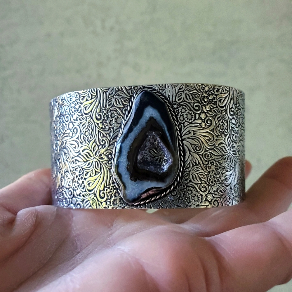 New Solar Agate Druzy Adjustable Cuff 925 Silver Bracelet.